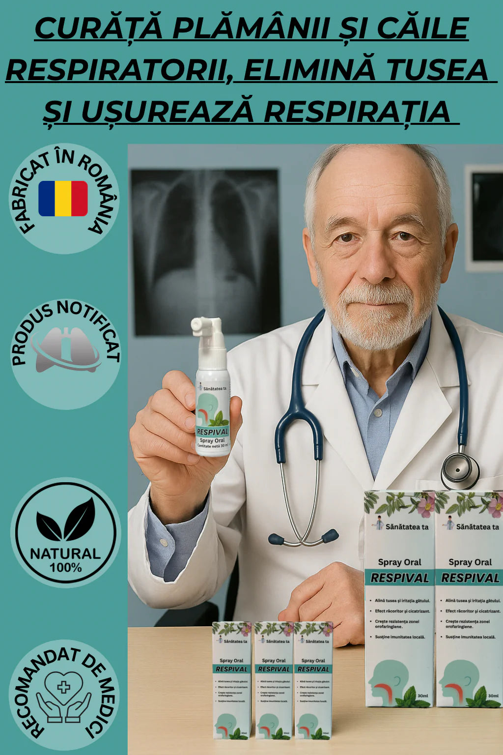 Spray pentru Curățarea Plămânilor și Anti Tuse - RESPIVAL